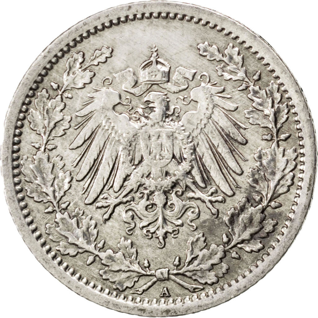 Coin, GERMANY - EMPIRE, 1/2 Mark, 1917, Berlin, AU(50-53), Silver