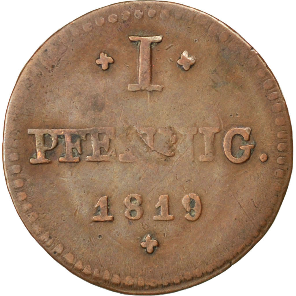 Munten, Duitse staten, HESSE-DARMSTADT, Ludwig X, Pfennig, 1819, FR, Koper