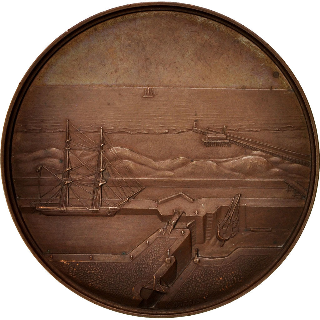 France, Medal, Livraison du bassin du Port de Calais, 1842, Bronze, Dubois