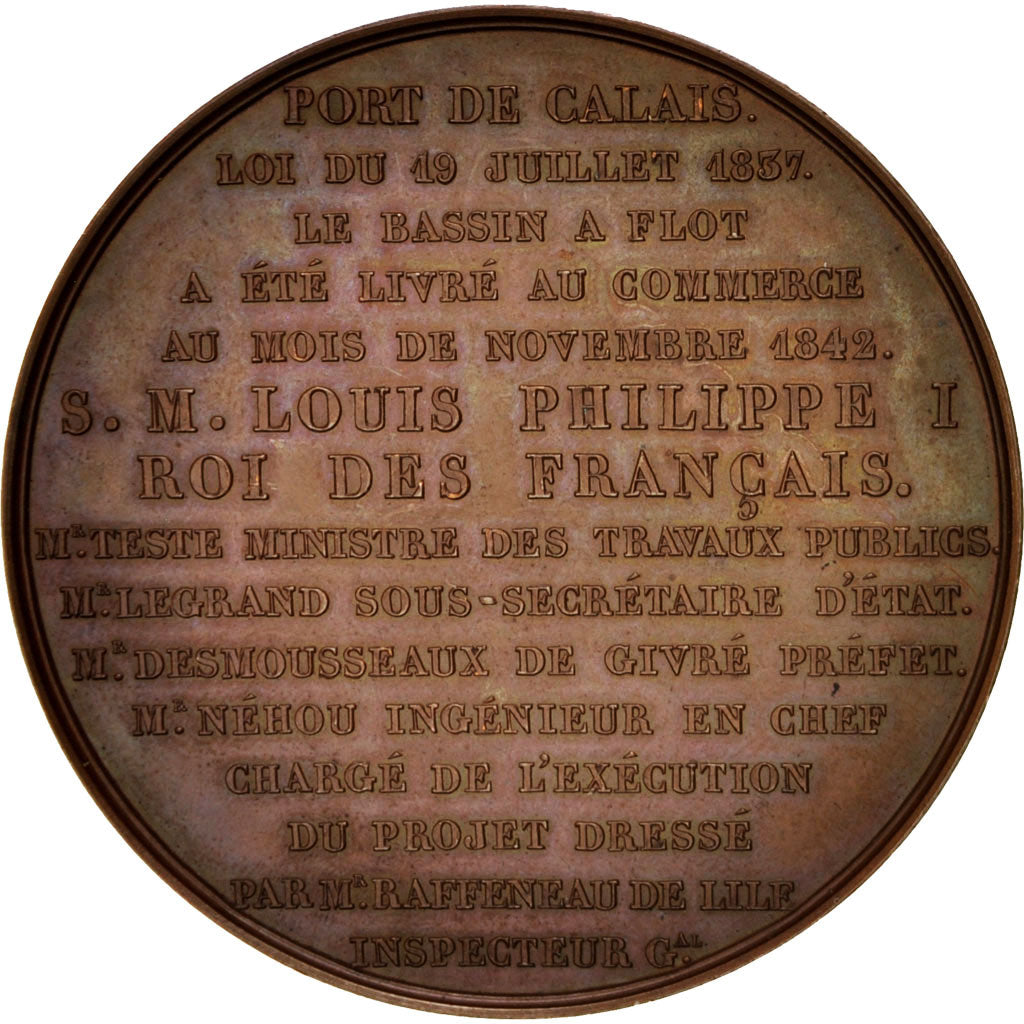France, Medal, Livraison du bassin du Port de Calais, 1842, Bronze, Dubois