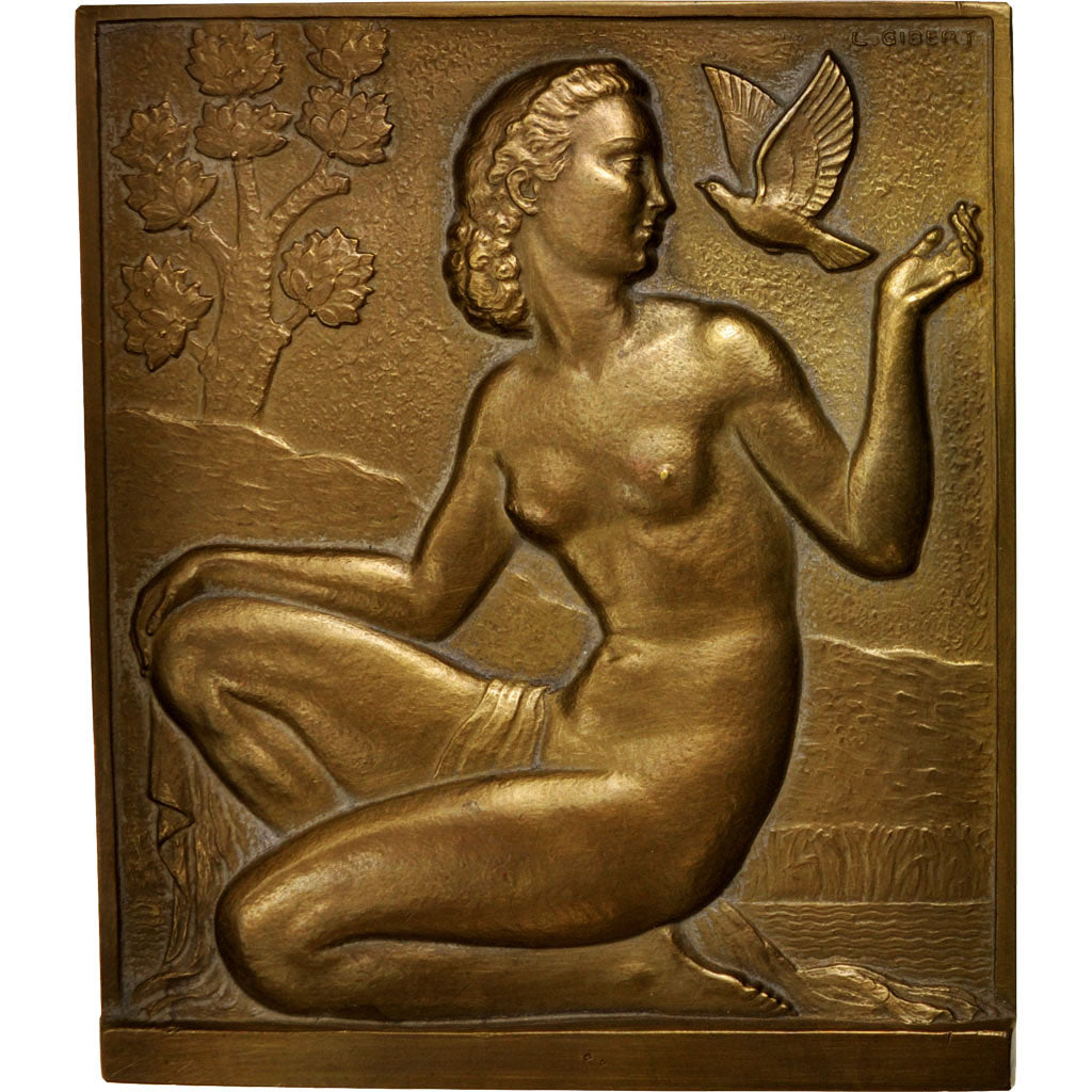 France, Medal, Art Déco, Femme à la Colombe, Arts & Culture, 1942, Gibert