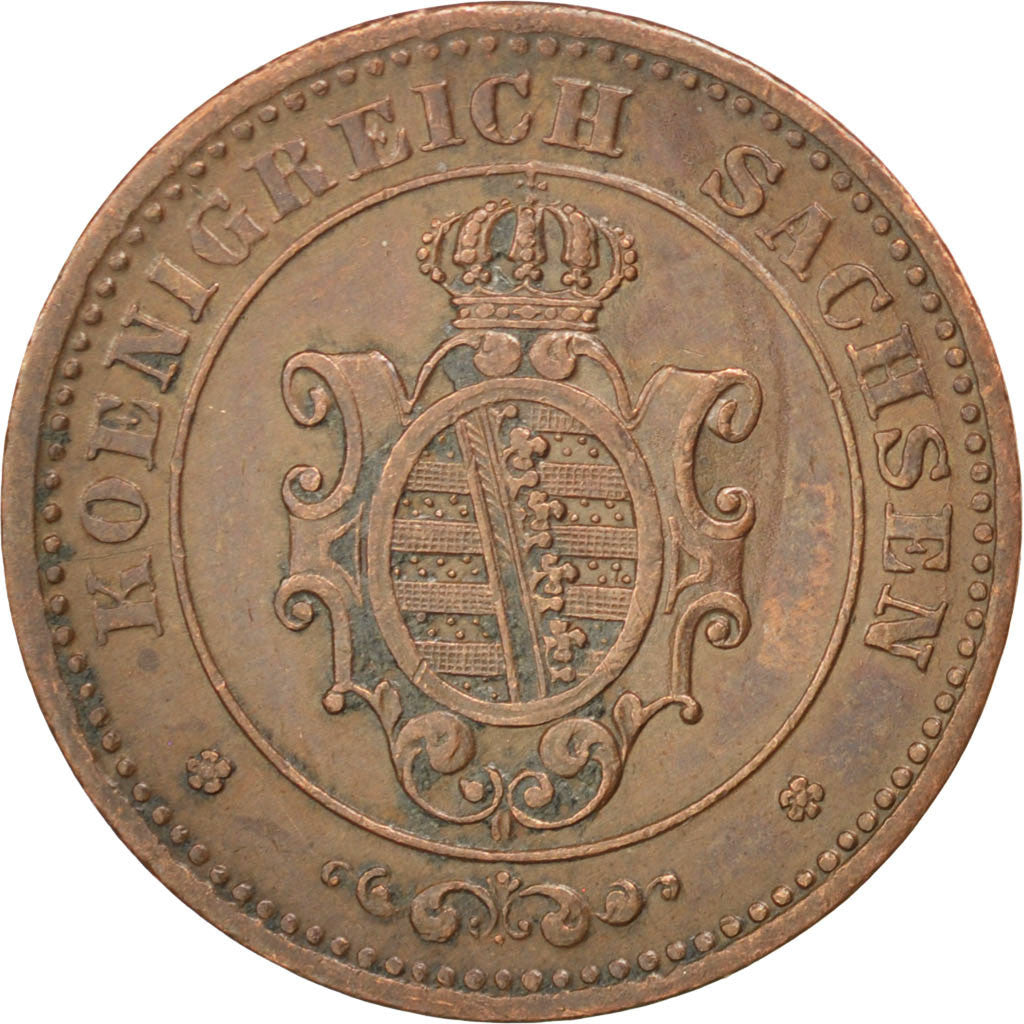 Coin, German States, SAXONY-ALBERTINE, Johann, 2 Pfennig, 1864, Dresde