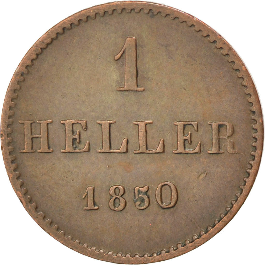 Coin, German States, FRANKFURT AM MAIN, Heller, 1850, EF(40-45), Copper, KM:327