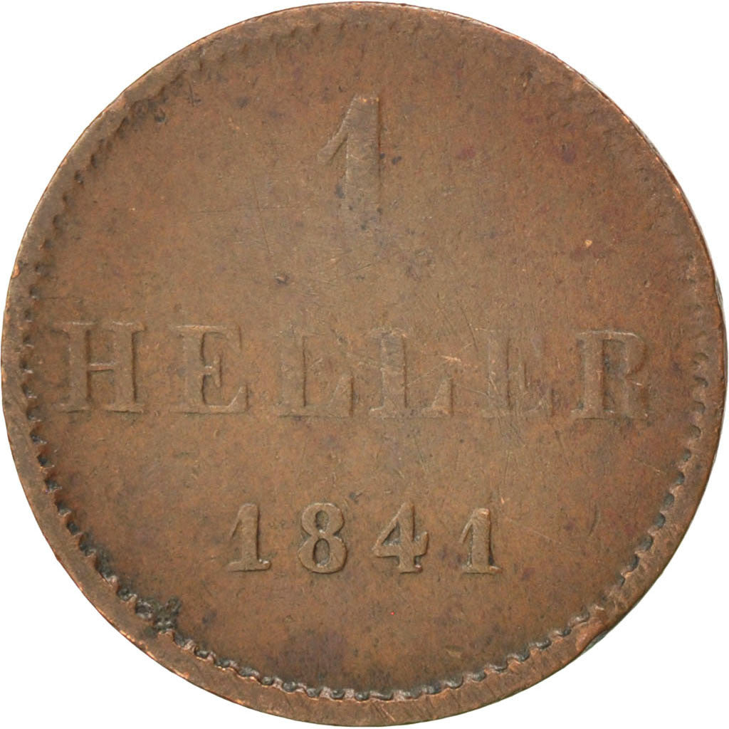 Coin, German States, FRANKFURT AM MAIN, Heller, 1841, VF(20-25), Copper, KM:327