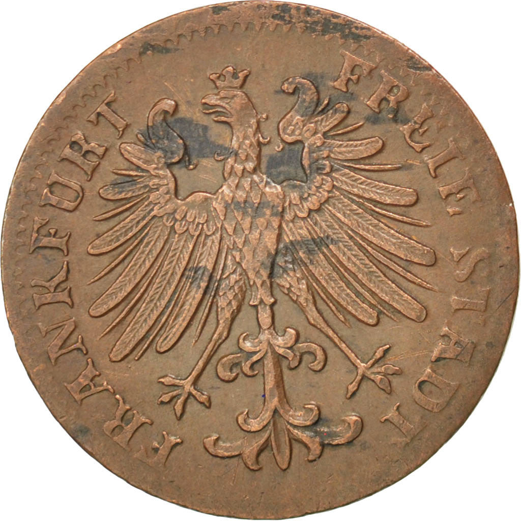 Moneta, Stati tedeschi, FRANKFURT AM MAIN, Heller, 1855, BB+, Rame, KM:351