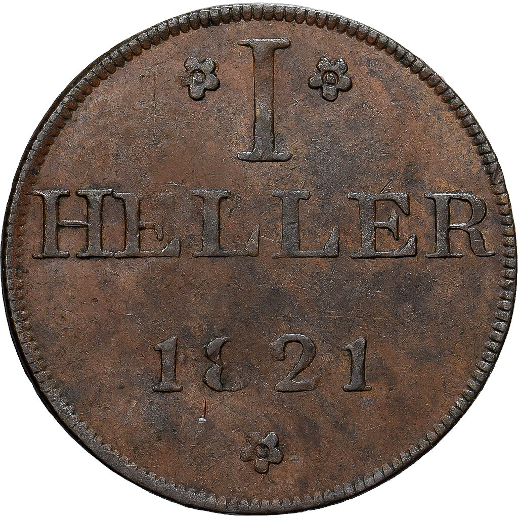 Coin, German States, FRANKFURT AM MAIN, Heller, 1821, Frankfurt, AU(55-58)