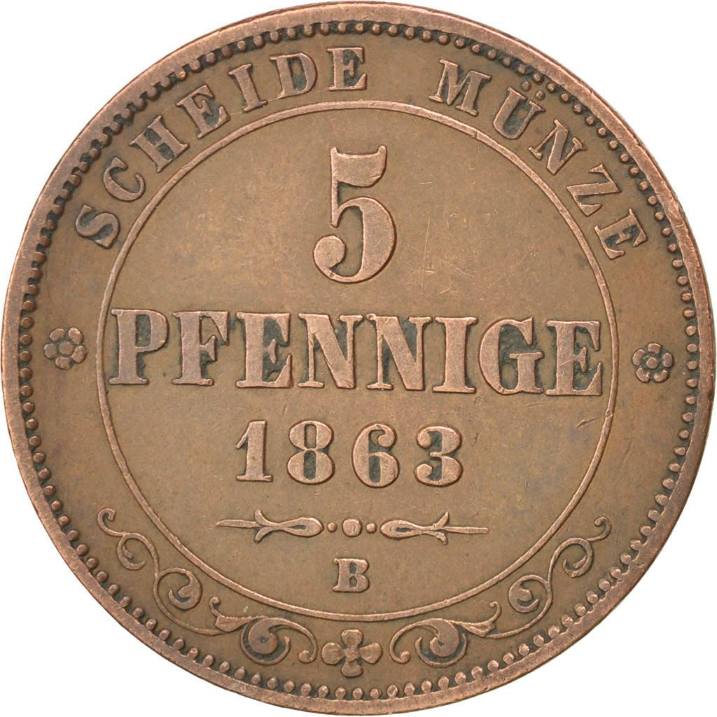 Coin, German States, SAXONY-ALBERTINE, Johann, 5 Pfennig, 1863, Dresde