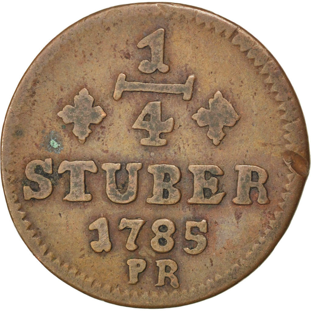 Moneta, Stati tedeschi, JULICH-BERG, Karl Theodor, 1/4 Stüber, 1785, MB+, Rame