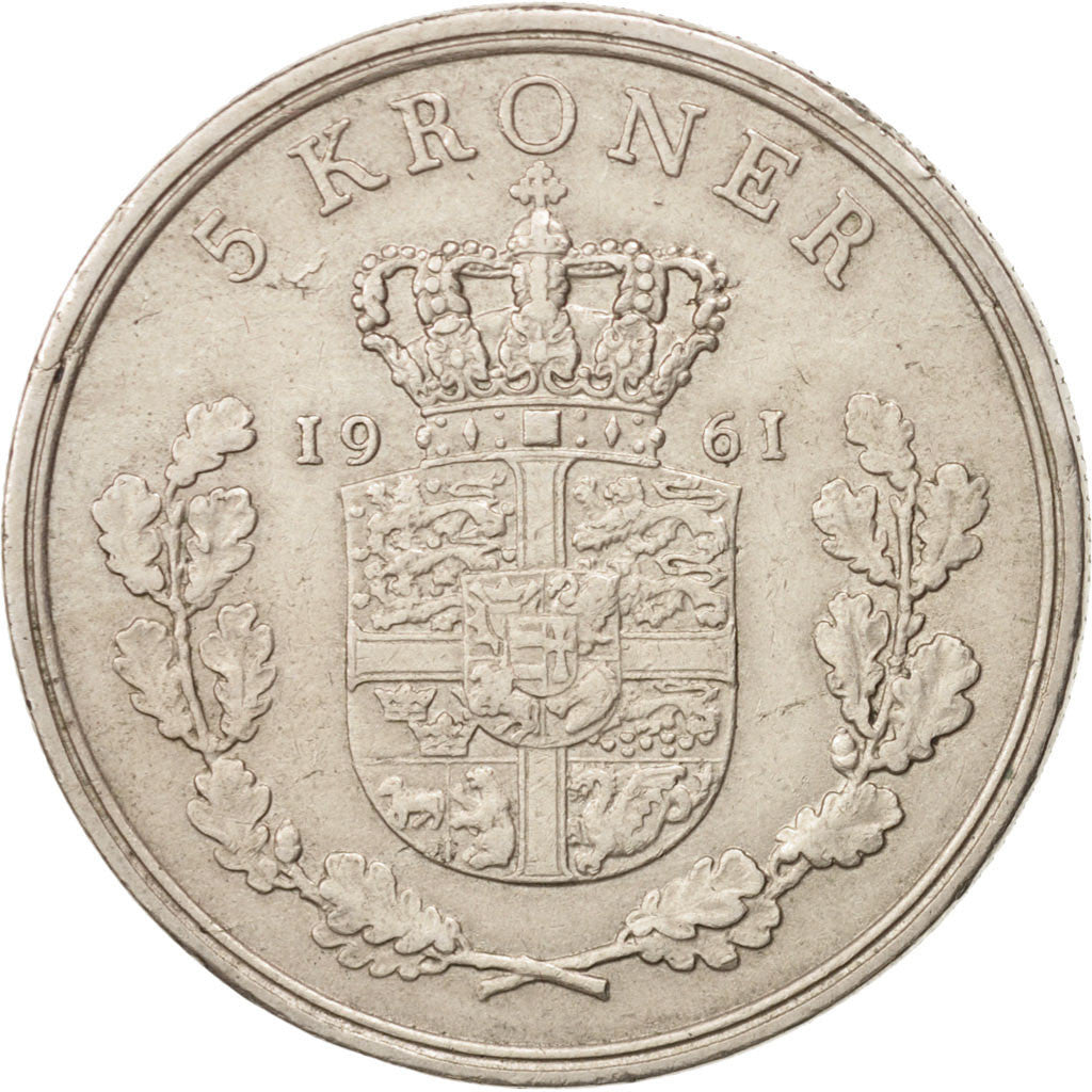 Coin, Denmark, Frederik IX, 5 Kroner, 1961, Copenhagen, AU(50-53)