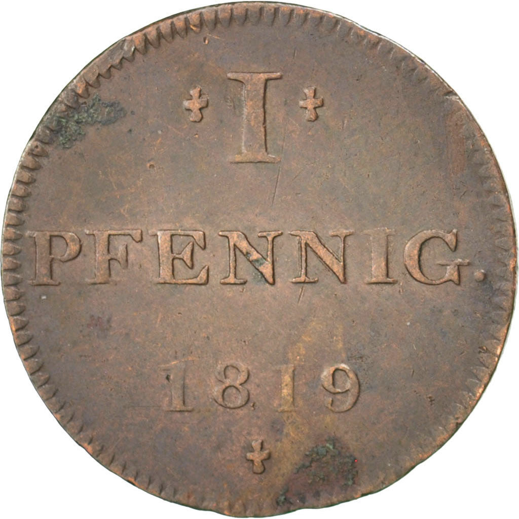 Moneta, Stati tedeschi, FRANKFURT AM MAIN, Pfennig, 1819, Frankfurt, BB, Rame