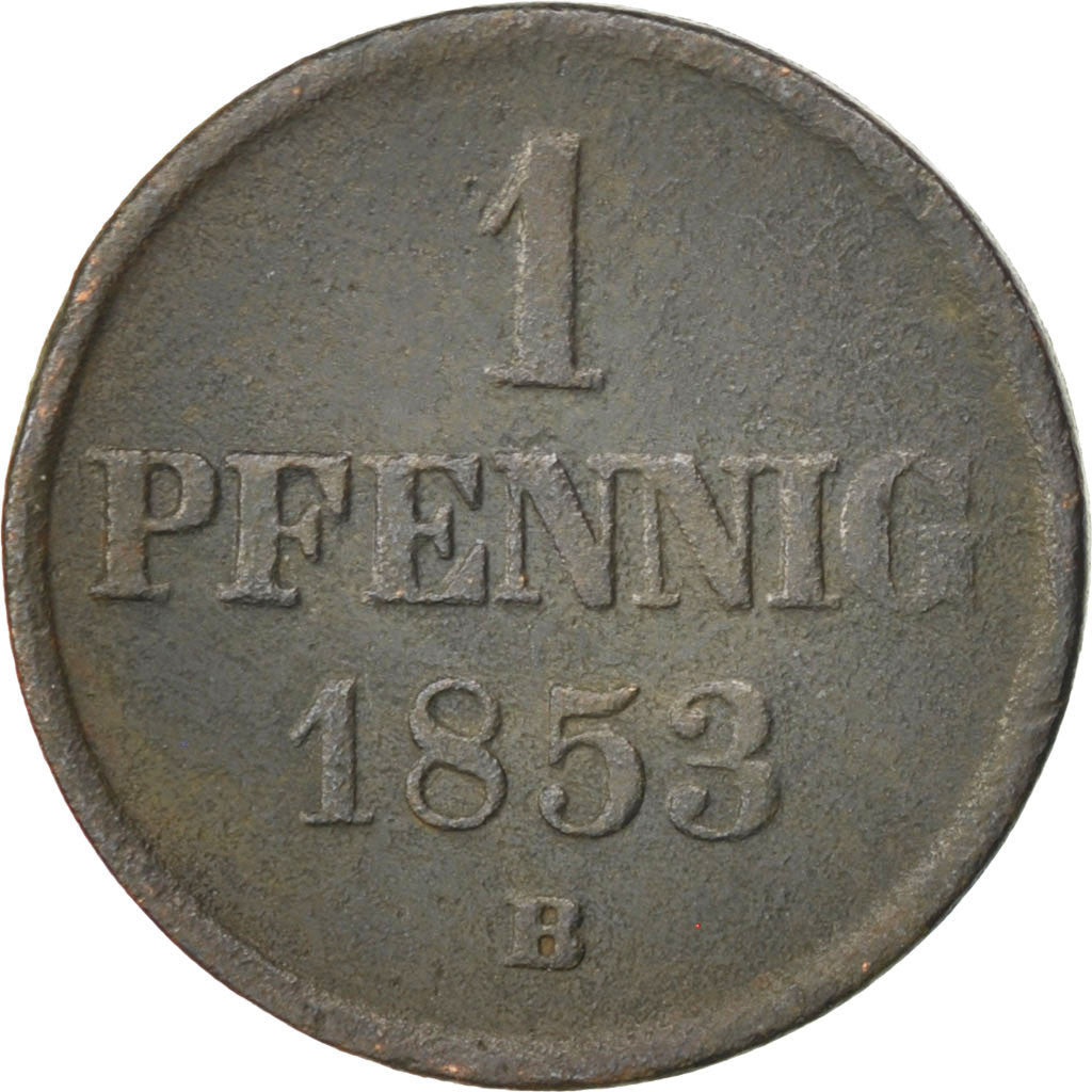 Monnaie, Etats allemands, BRUNSWICK-WOLFENBUTTEL, Wilhelm, Pfennig, 1853, TB