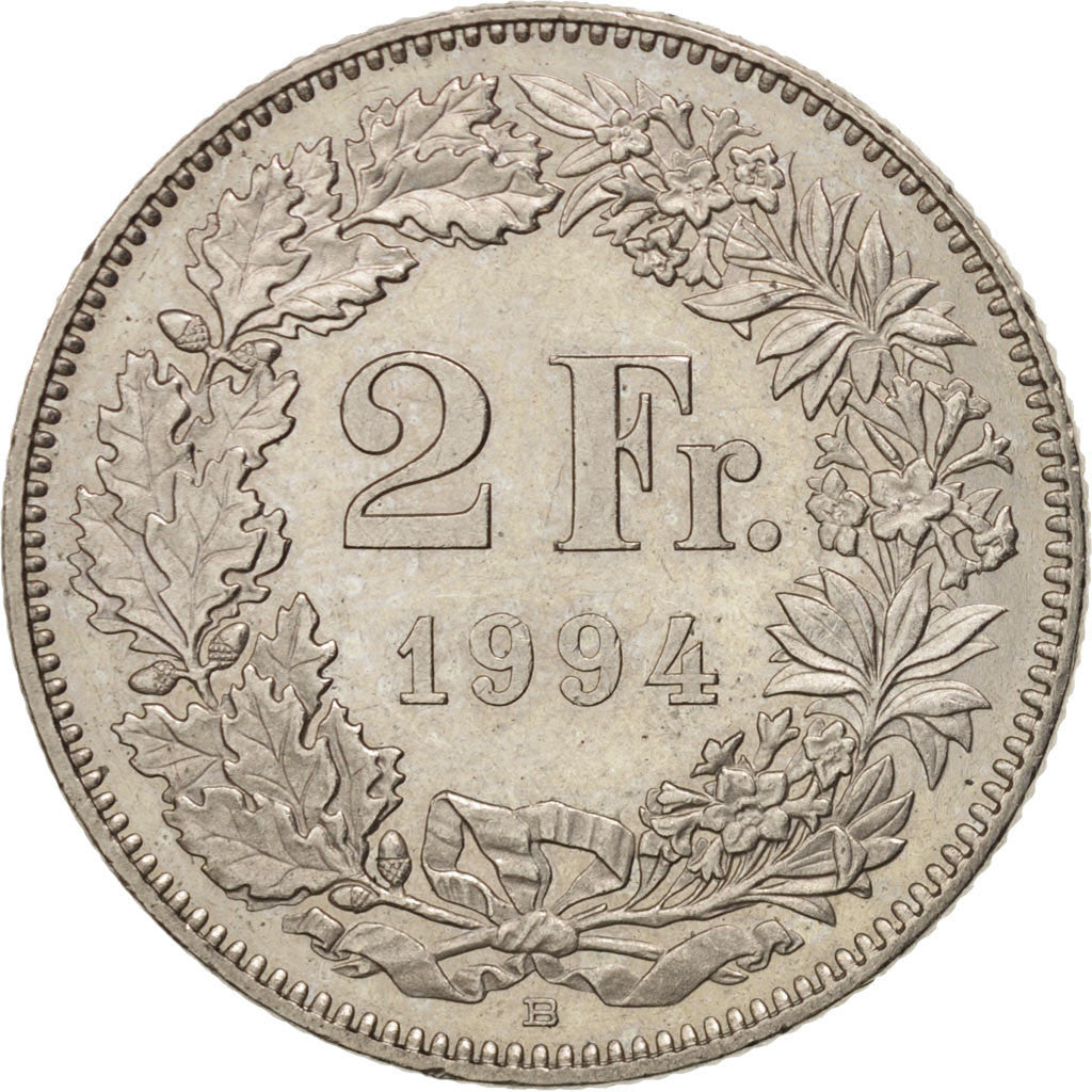 Coin, Switzerland, 2 Francs, 1994, Bern, AU(55-58), Copper-nickel, KM:21a.3