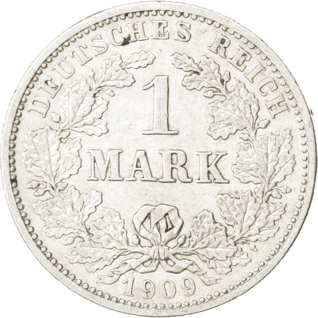 Coin, GERMANY - EMPIRE, Wilhelm II, Mark, 1909, Munich, AU(50-53), Silver, KM:14