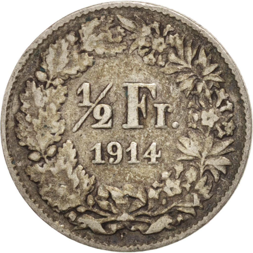 Coin, Switzerland, 1/2 Franc, 1914, Bern, EF(40-45), Silver, KM:23