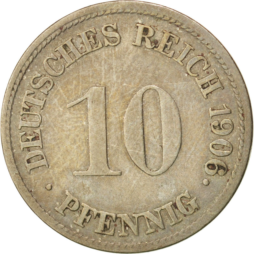 Coin, GERMANY - EMPIRE, Wilhelm II, 10 Pfennig, 1906, Karlsruhe, EF(40-45)