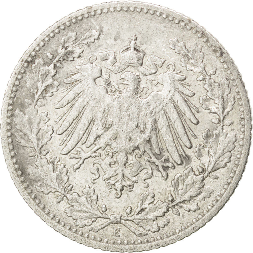 Coin, GERMANY - EMPIRE, 1/2 Mark, 1907, Muldenhütten, VF(30-35), Silver, KM:17