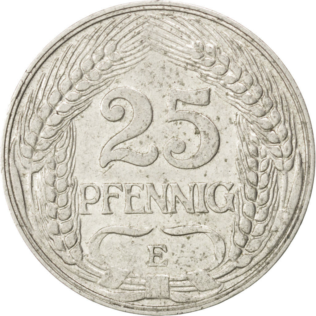 Moneda, ALEMANIA - IMPERIO, Wilhelm II, 25 Pfennig, 1910, Muldenhütten, MBC