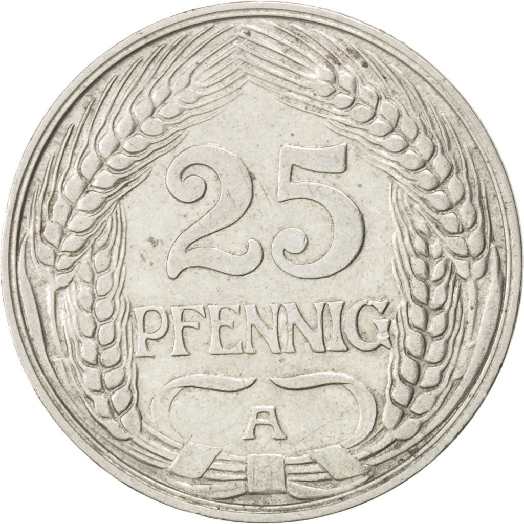 Coin, GERMANY - EMPIRE, Wilhelm II, 25 Pfennig, 1909, Berlin, EF(40-45), Nickel