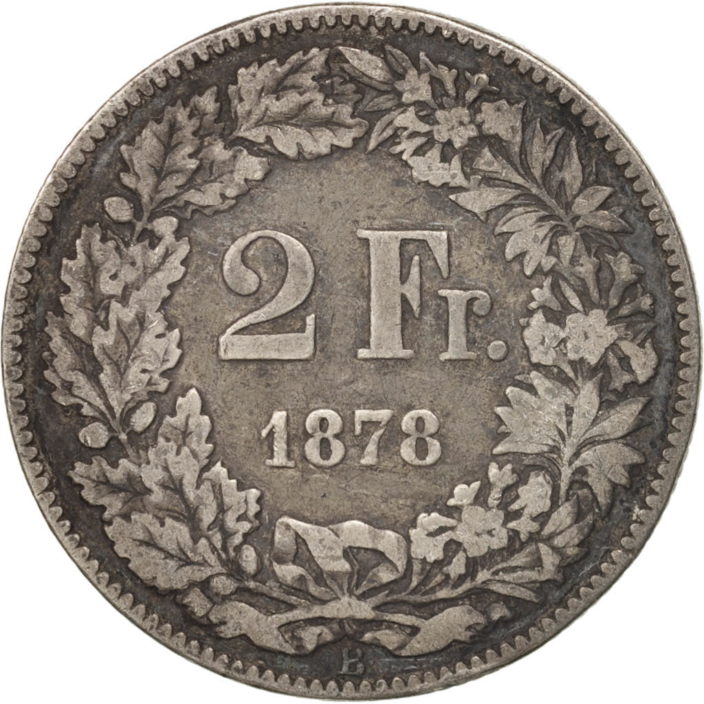 Coin, Switzerland, 2 Francs, 1878, Bern, VF(30-35), Silver, KM:21