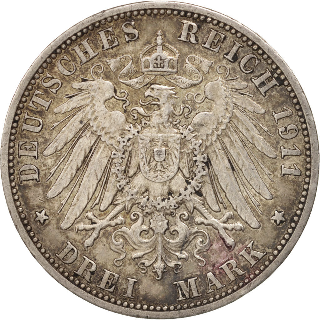 Coin, German States, PRUSSIA, Wilhelm II, 3 Mark, 1911, Berlin, EF(40-45)