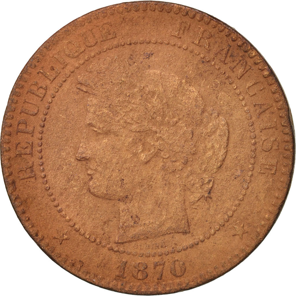 Moneda, Francia, Cérès, 10 Centimes, 1870, Paris, BC, Bronce, KM:815.1