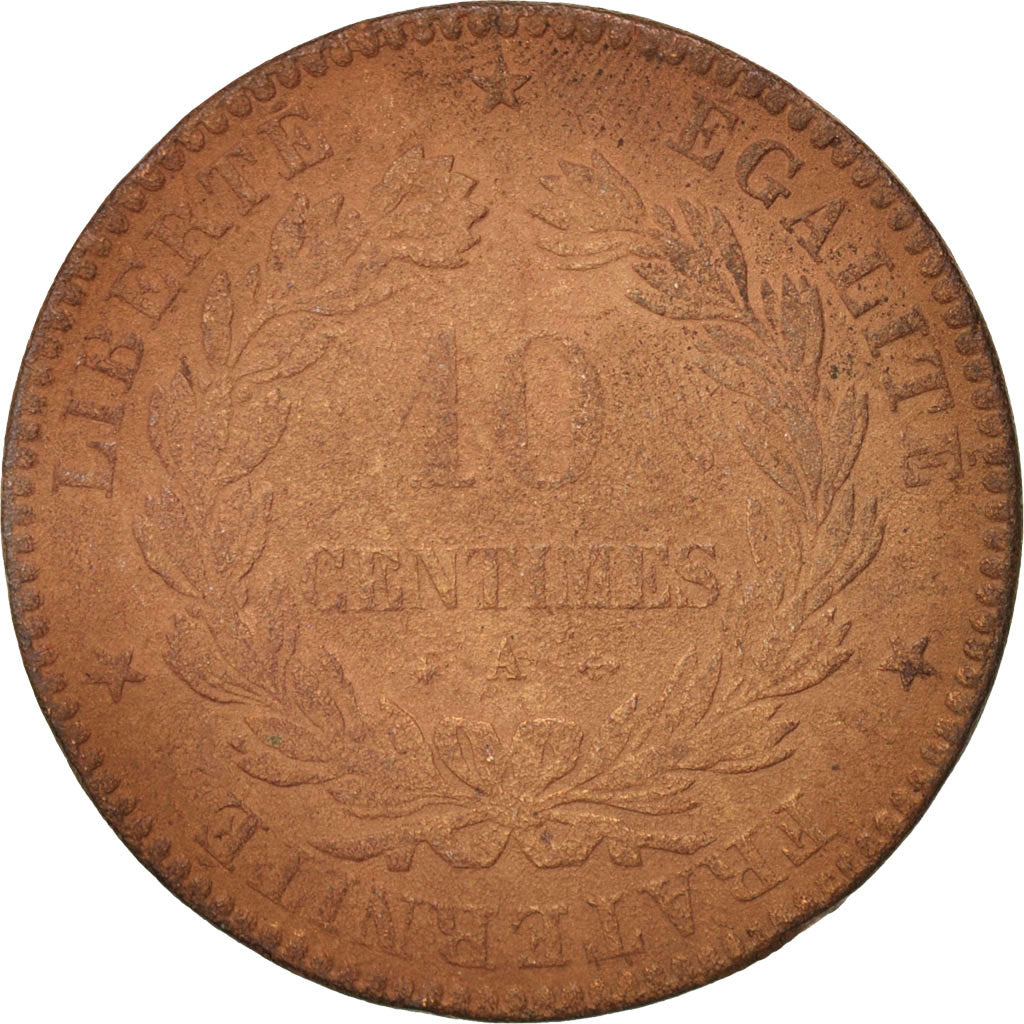 Moneda, Francia, Cérès, 10 Centimes, 1870, Paris, BC, Bronce, KM:815.1