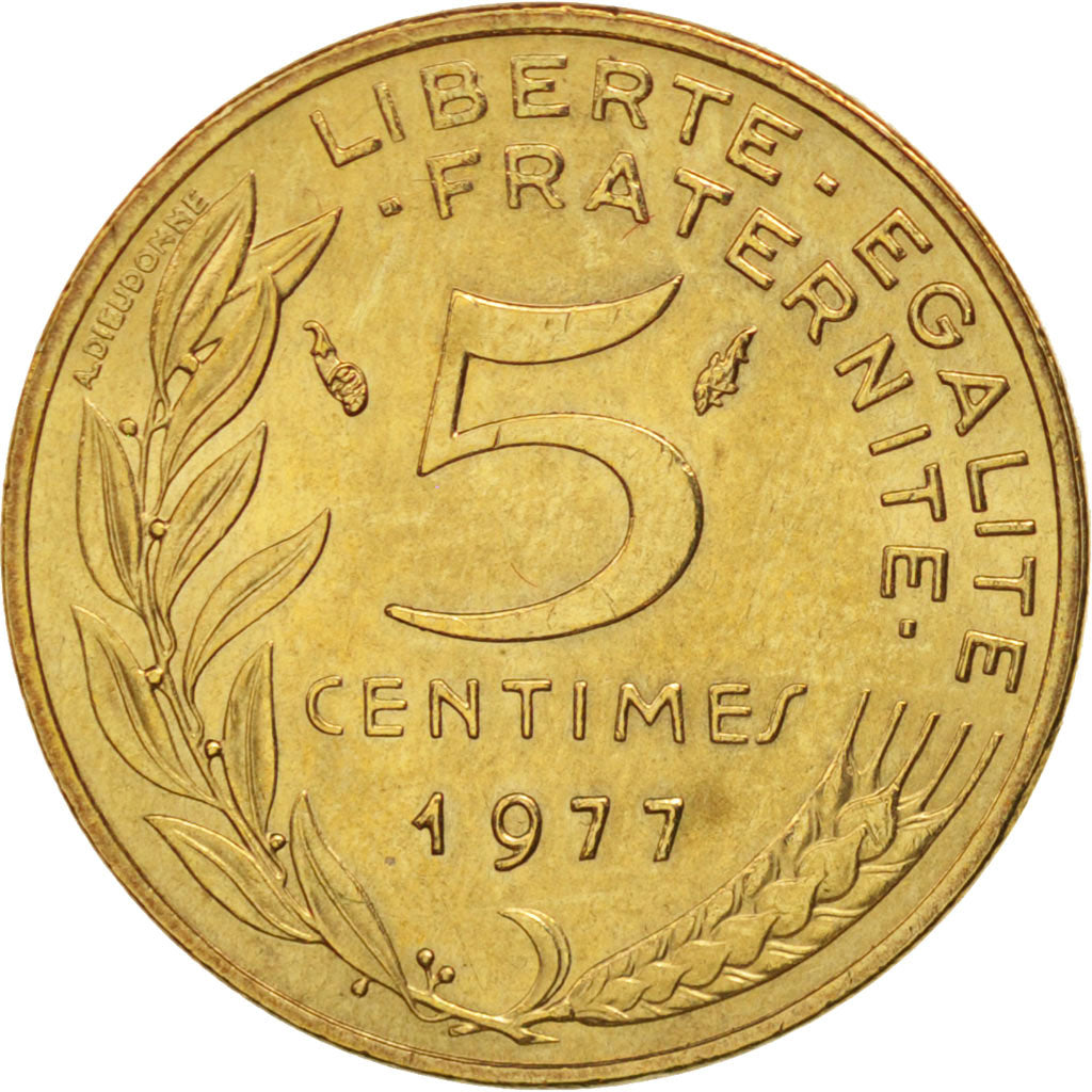 Coin, France, Marianne, 5 Centimes, 1977, Paris, AU(55-58), Aluminum-Bronze