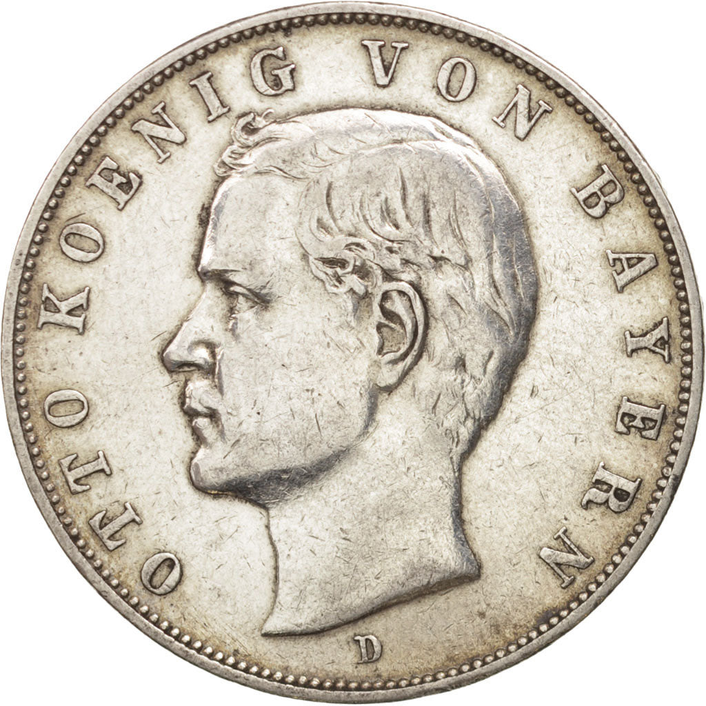 Coin, German States, BAVARIA, Otto, 3 Mark, 1908, Munich, AU(50-53), Silver