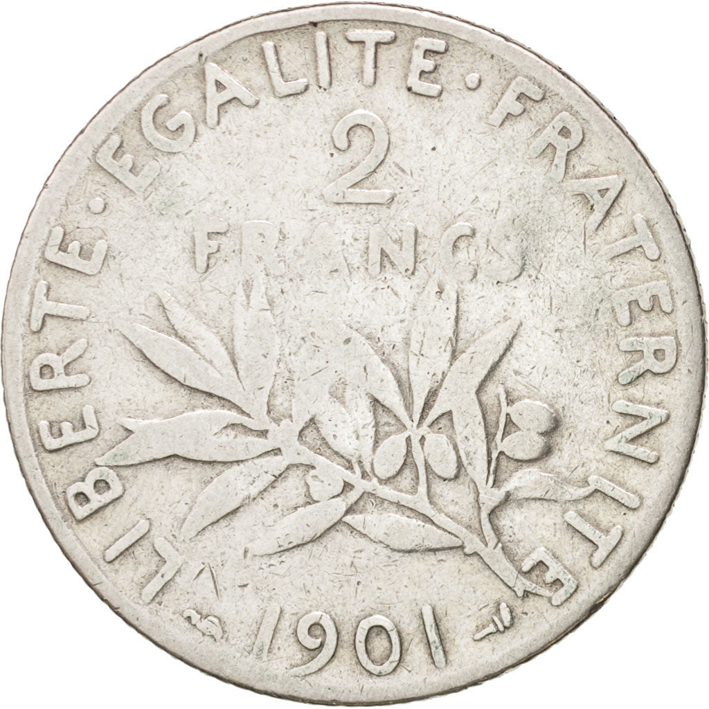 Munten, Frankrijk, Semeuse, 2 Francs, 1901, Paris, ZG+, Zilver, KM:845.1