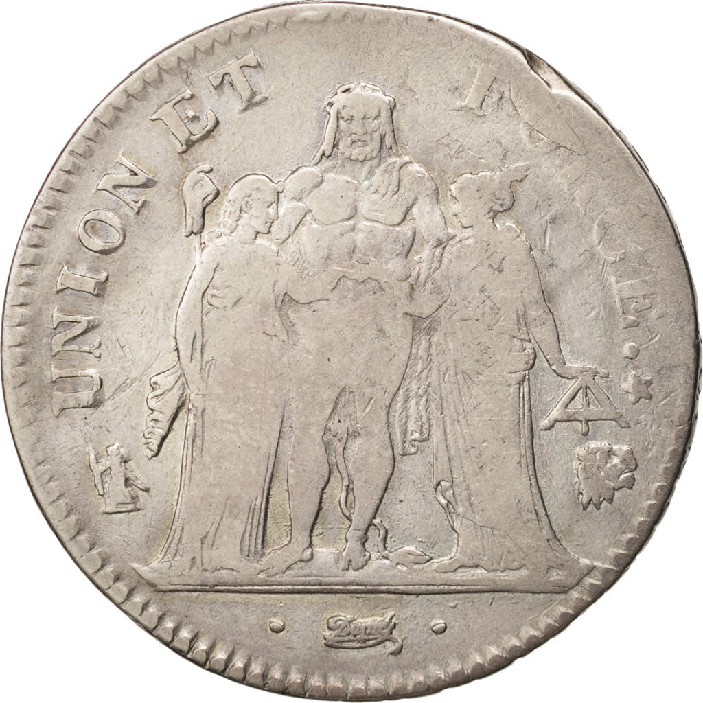 Coin, France, Union et Force, 5 Francs, 1798, Bayonne, VF(20-25), Silver