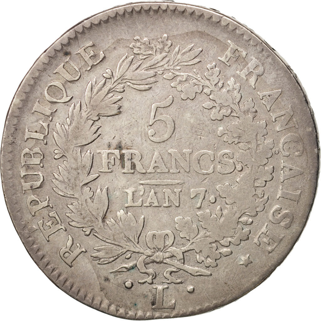 Coin, France, Union et Force, 5 Francs, 1798, Bayonne, VF(20-25), Silver