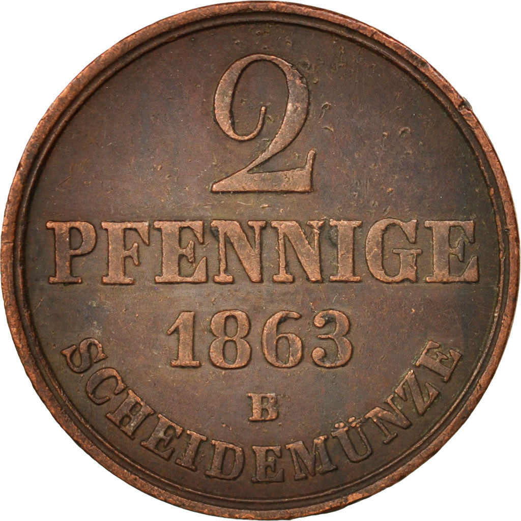 Coin, German States, HANNOVER, Georg V, 2 Pfennig, 1863, EF(40-45), Copper