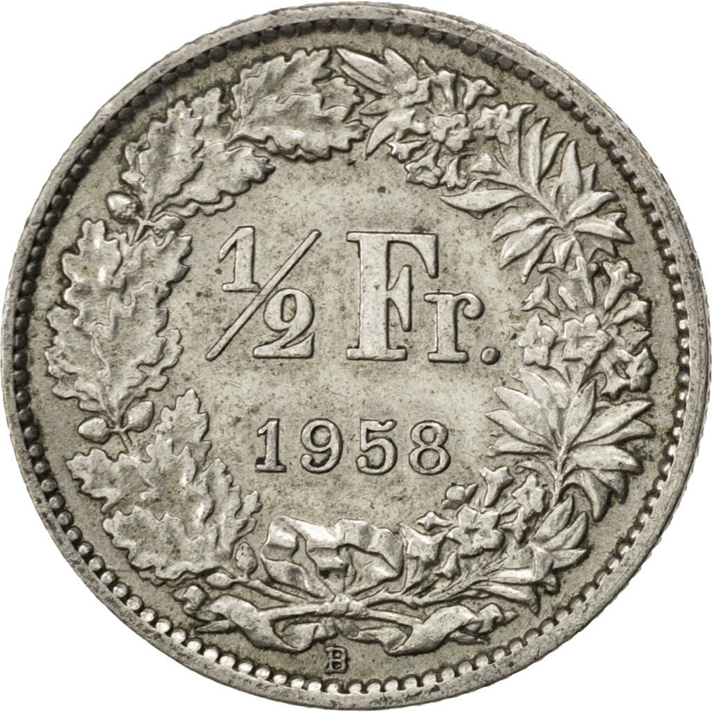 Münze, Schweiz, 1/2 Franc, 1958, Bern, SS+, Silber, KM:23