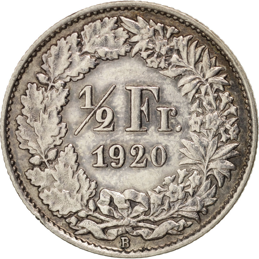 Coin, Switzerland, 1/2 Franc, 1920, Bern, AU(50-53), Silver, KM:23