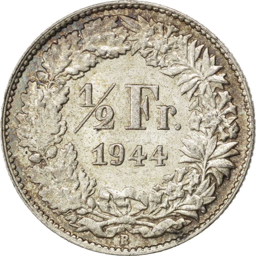 Münze, Schweiz, 1/2 Franc, 1944, Bern, VZ+, Silber, KM:23