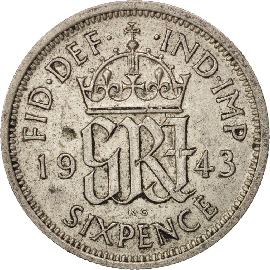 Coin, Great Britain, George VI, 6 Pence, 1943, AU(50-53), Silver, KM:852