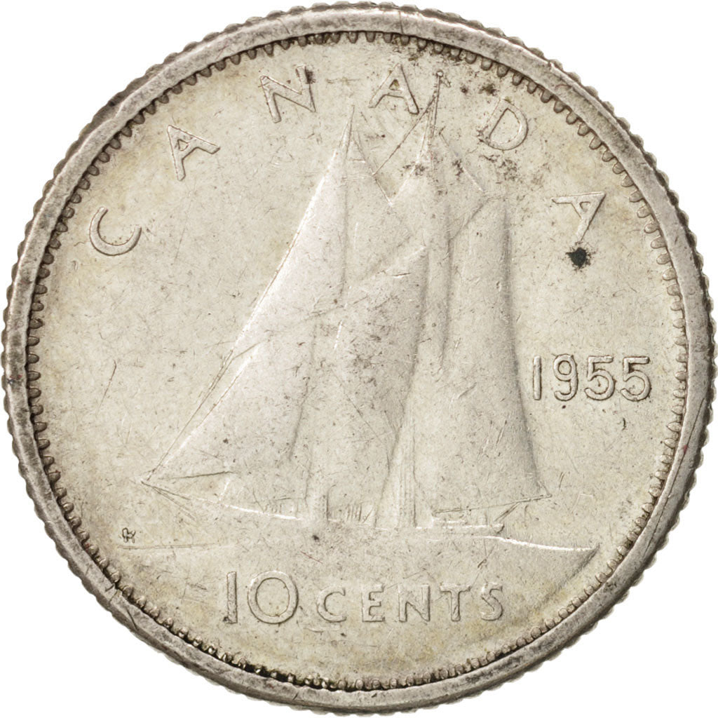 Coin, Canada, Elizabeth II, 10 Cents, 1955, Royal Canadian Mint, Ottawa