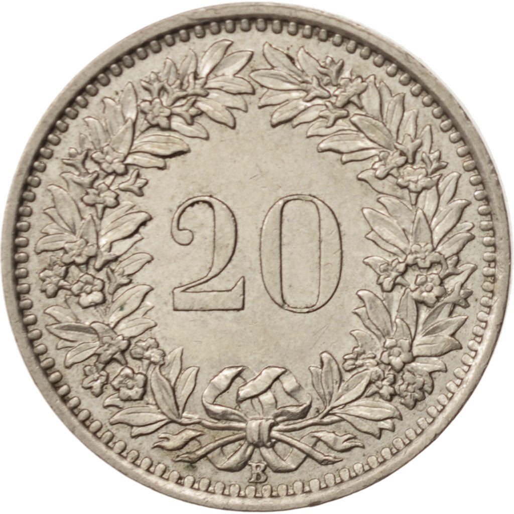 Coin, Switzerland, 20 Rappen, 1955, Bern, AU(50-53), Copper-nickel, KM:29a