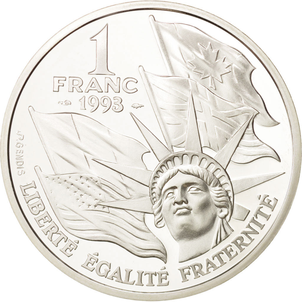 Coin, France, Franc, 1993, Paris, MS(65-70), Silver, KM:1014