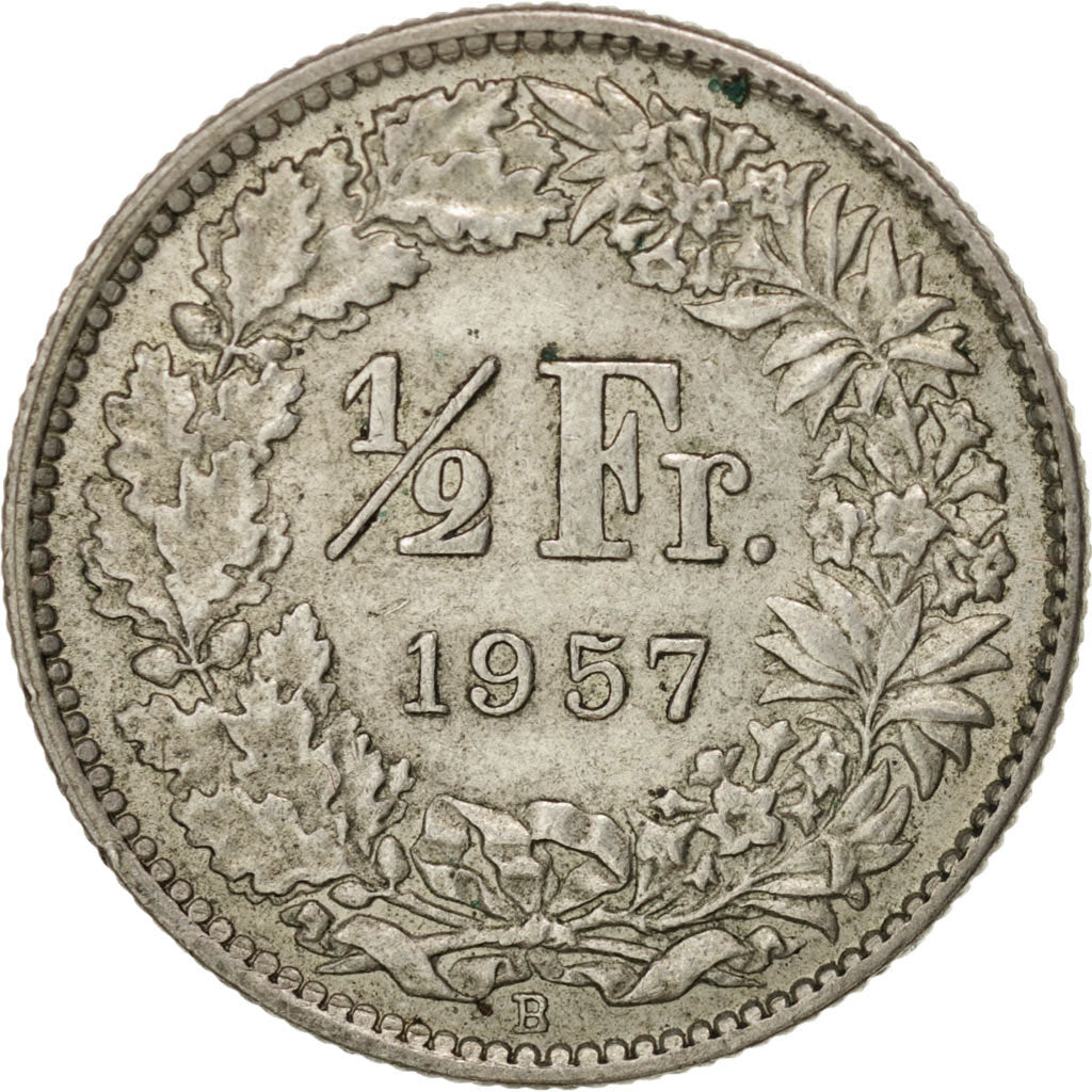 Coin, Switzerland, 1/2 Franc, 1957, Bern, AU(55-58), Silver, KM:23