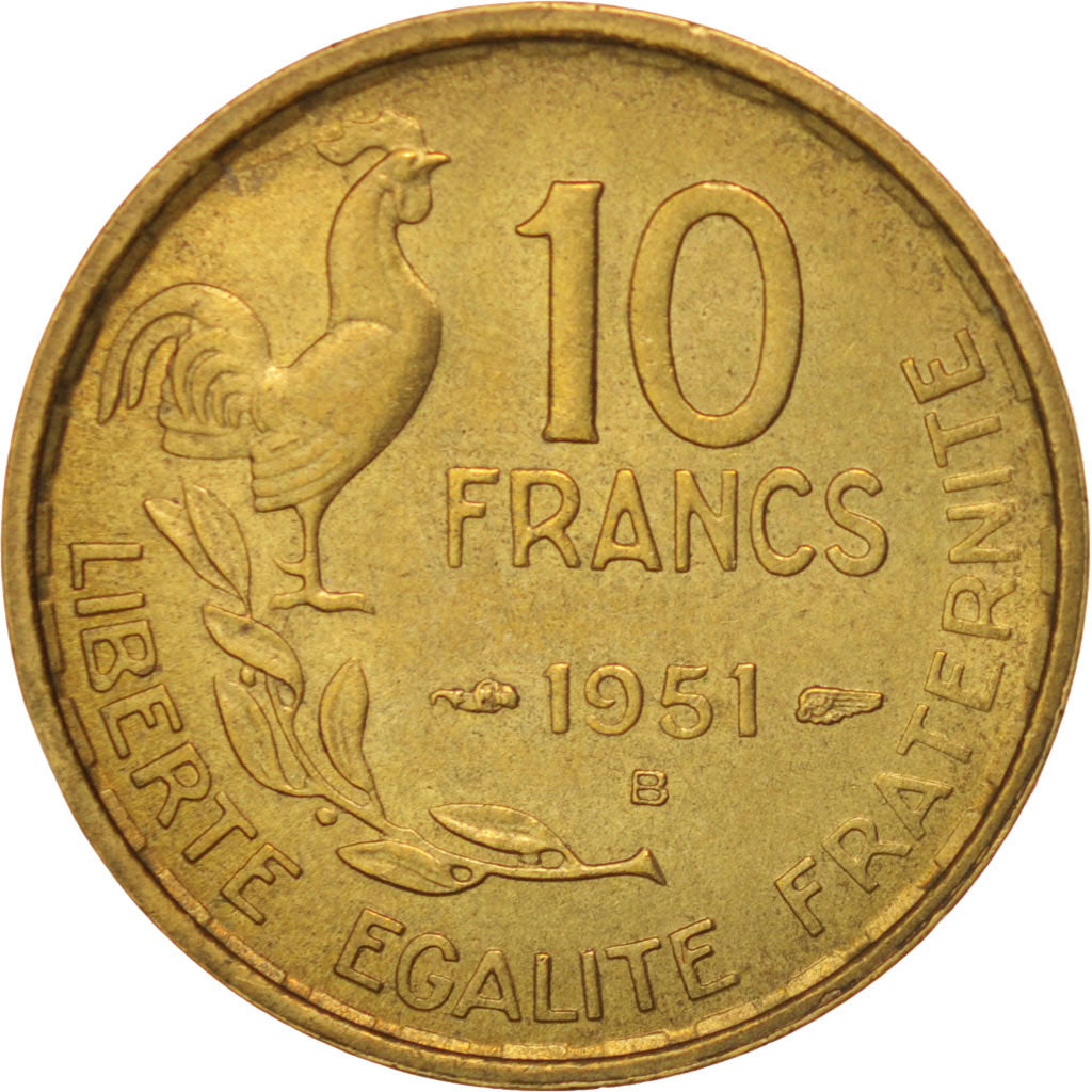 Moneda, Francia, Guiraud, 10 Francs, 1951, Beaumont-le-Roger, EBC, Aluminio -