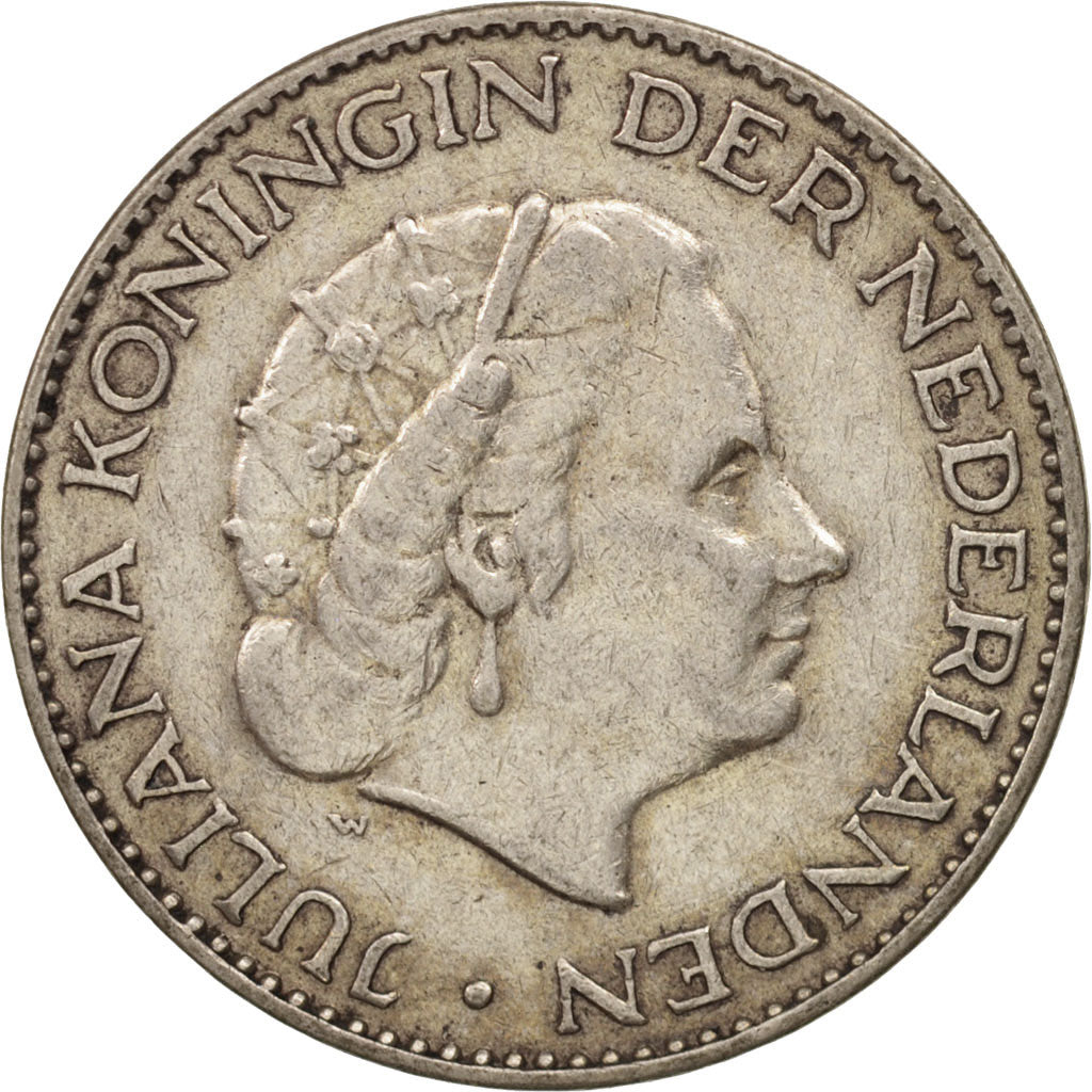 Coin, Netherlands, Juliana, Gulden, 1955, AU(50-53), Silver, KM:184