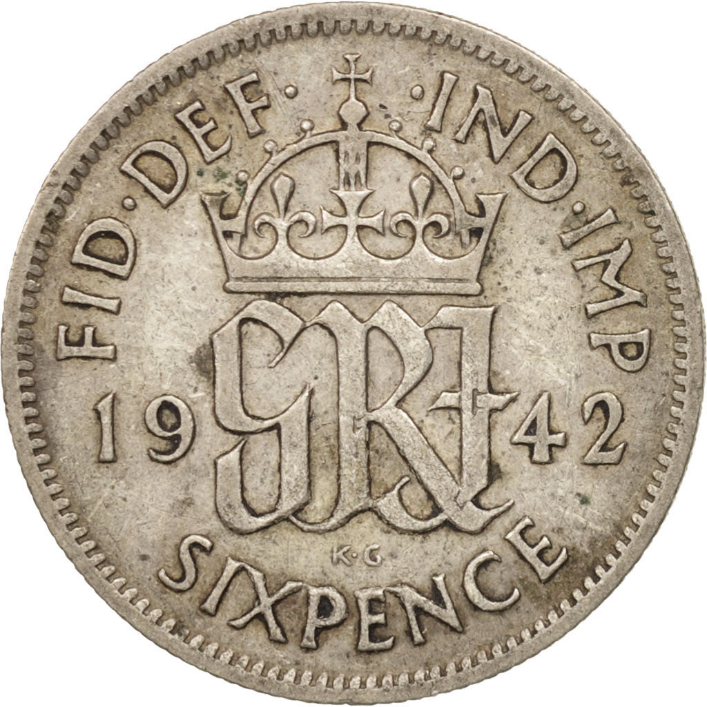 Coin, Great Britain, George VI, 6 Pence, 1942, AU(50-53), Silver, KM:852