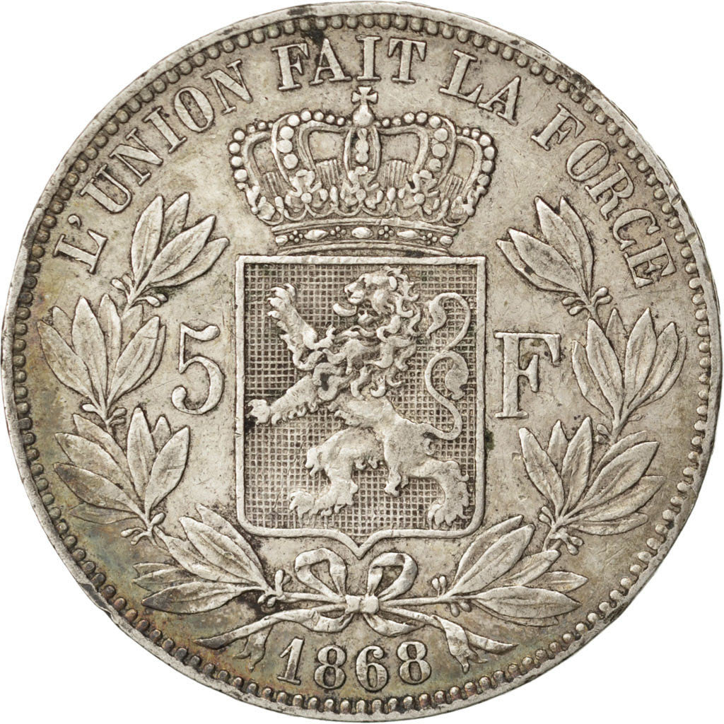 Münze, Belgien, Leopold II, 5 Francs, 5 Frank, 1868, Brussels, SS, Silber