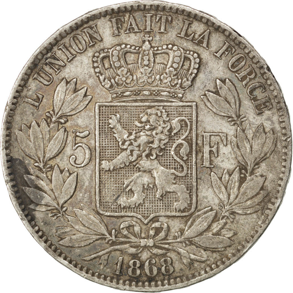 Moneta, Belgio, Leopold II, 5 Francs, 5 Frank, 1868, Brussels, MB+, Argento