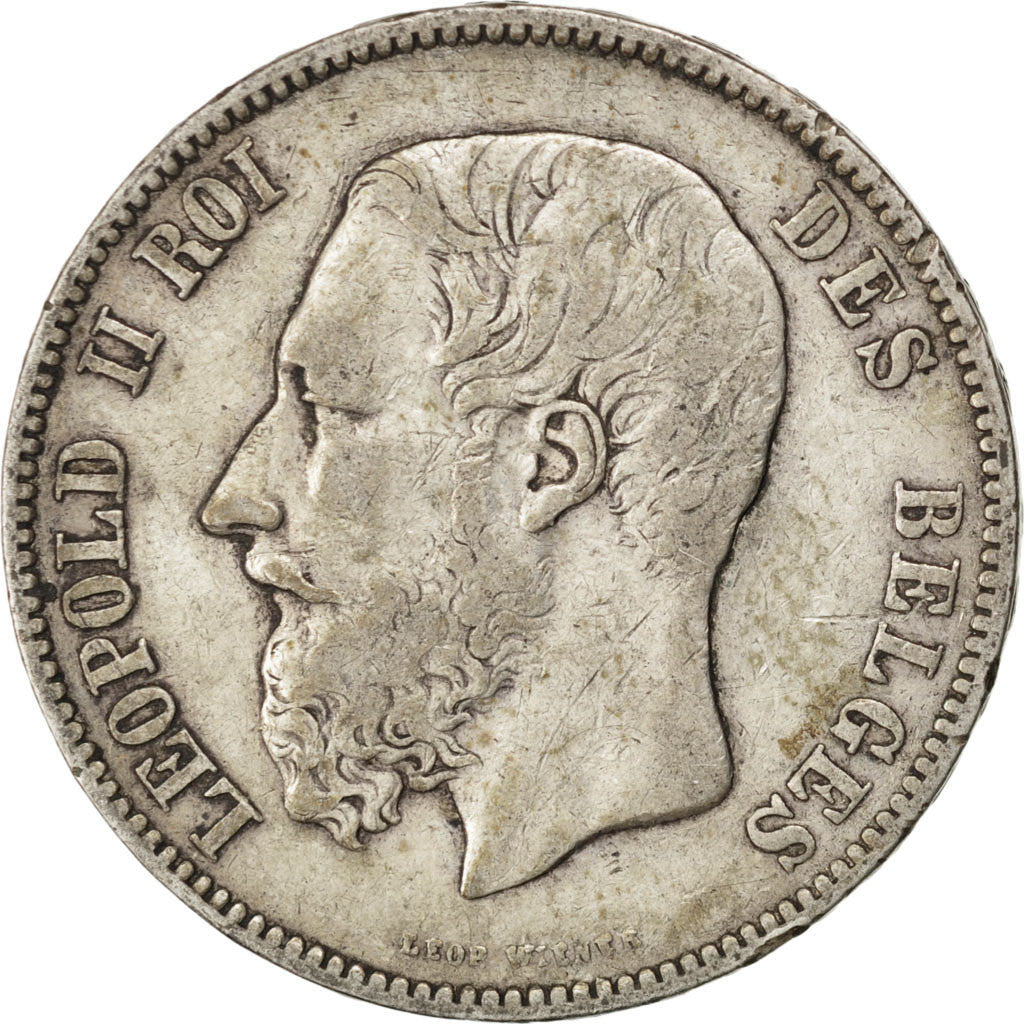 Coin, Belgium, Leopold II, 5 Francs, 5 Frank, 1870, Brussels, VF(30-35), Silver