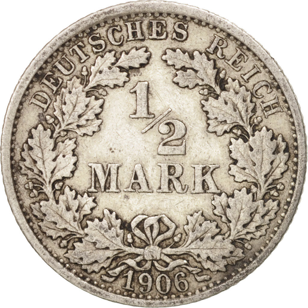 Moneta, NIEMCY - IMPERIUM, 1/2 Mark, 1906, Stuttgart, EF(40-45), Srebro, KM:17