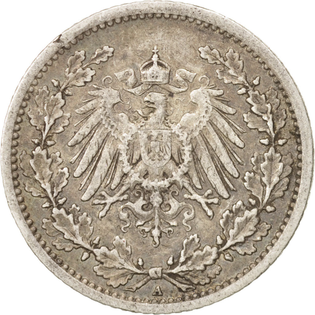 Moneda, ALEMANIA - IMPERIO, 1/2 Mark, 1908, Berlin, MBC, Plata, KM:17