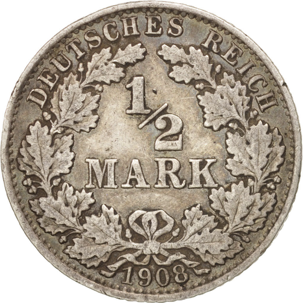 Moneda, ALEMANIA - IMPERIO, 1/2 Mark, 1908, Berlin, MBC, Plata, KM:17