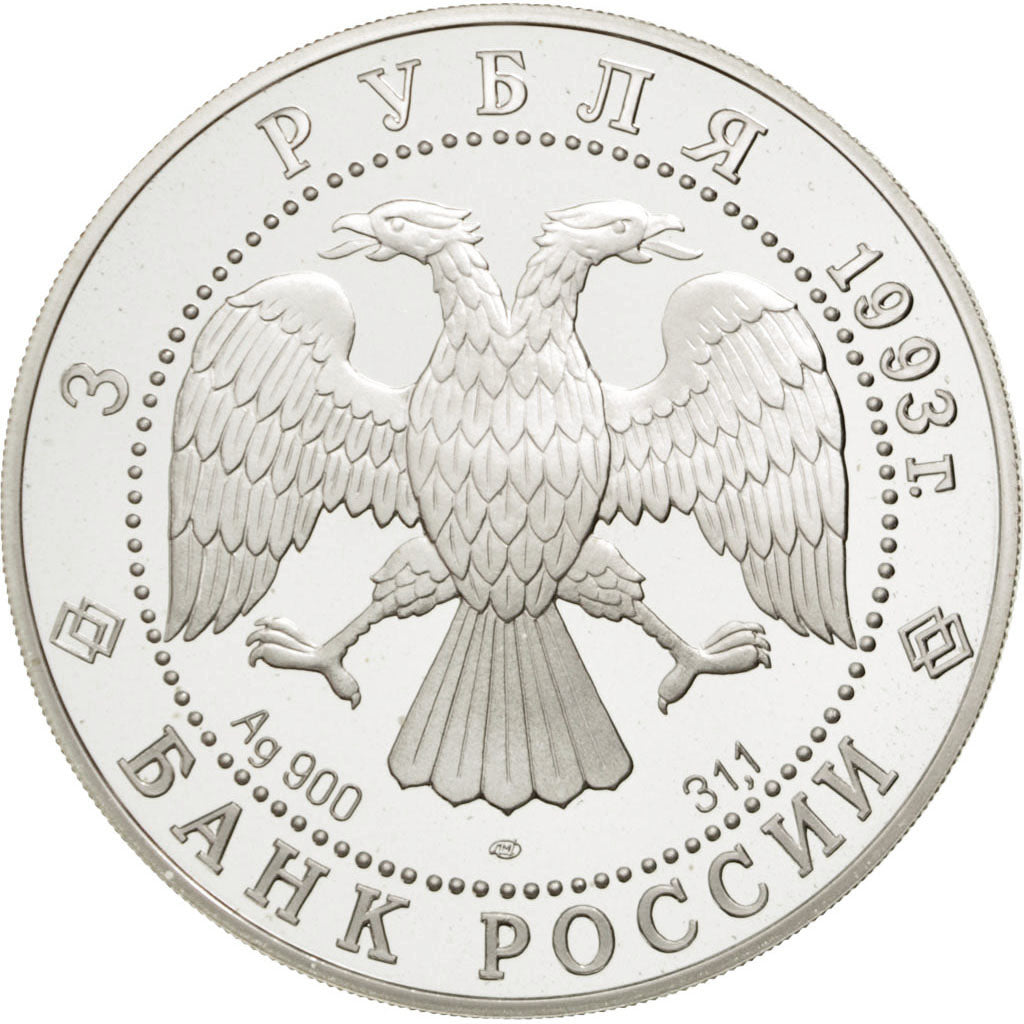 Münze, Russland, 3 Roubles, 1993, Leningrad, STGL, Silber, KM:457